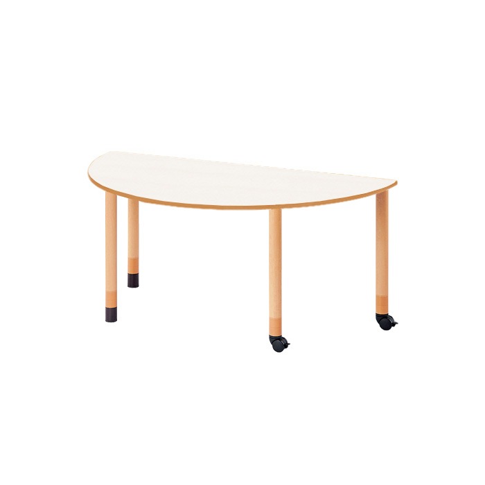 介護用テーブル 上下昇降3段階 車椅子対応 E-FPA-1890HRC 幅180x奥行90x高さ66・70・74cm 半円型 キャスター脚