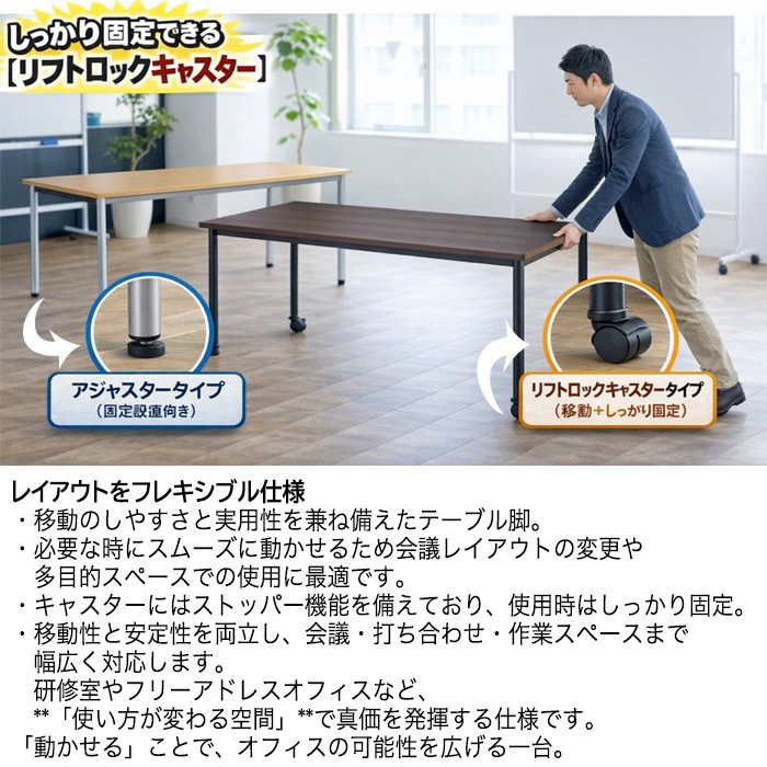 ミーティングテーブル E-ATB-0909KC 幅90x奥行90x高さ72cm 角型 キャスタータイプ 【法人様配送料無料(北海道 沖縄 離島を除く)】 会議用テーブル 会議テーブル長机 会議室 会議机 フリーアドレスデスク