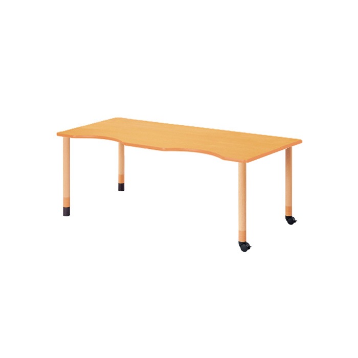 介護用テーブル 上下昇降3段階 車椅子対応 E-FPA-1660QC 幅160x奥行60x高さ66・70・74cm 半波型 キャスター脚