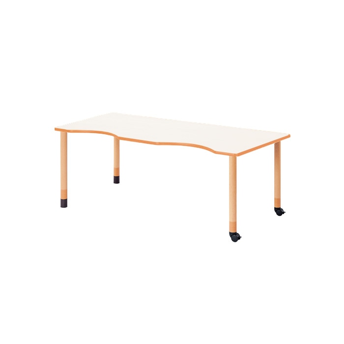 介護用テーブル 上下昇降3段階 車椅子対応 E-FPA-1660QC 幅160x奥行60x高さ66・70・74cm 半波型 キャスター脚