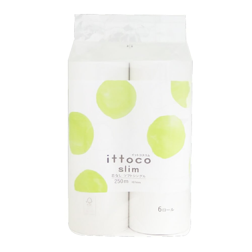 徳用トイレットペーパー イットコスリム シングル 芯なし 250m 6ロール 6パック入り 計36ロール イトマン【送料無料】 10250010 ittoco slim イットコ slim