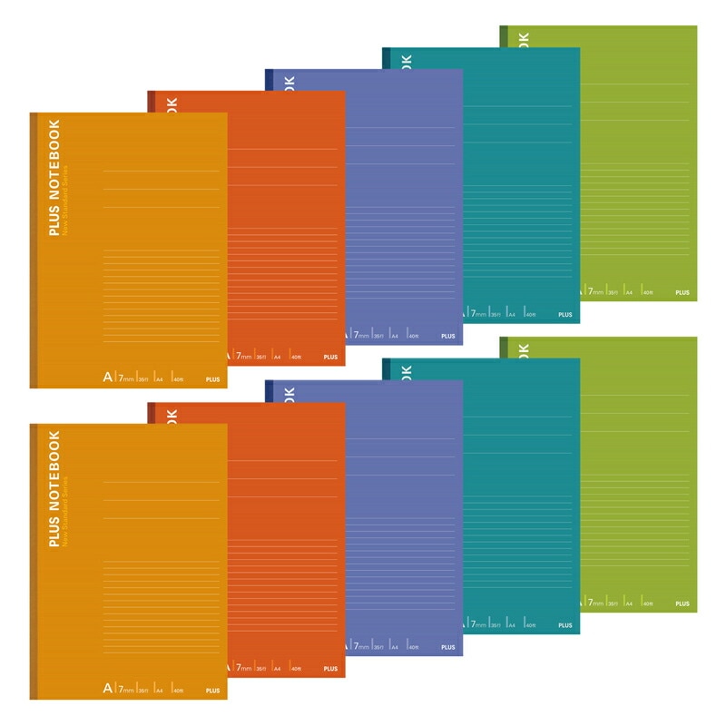プラス(PLUS)ノート カラーアソート A4 A罫 40枚 5色 10冊パック NO-204AS-10CP 76-745