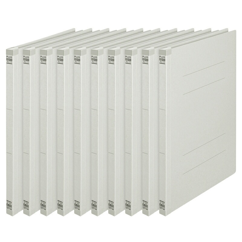 プラス(PLUS) 背補強フラットファイル A4縦 2穴 10冊 グレー No.021S 79-439