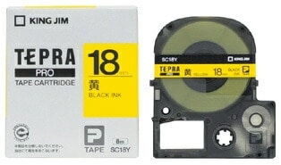 キングジム　テプラPROテープ　カラーカートリッジ　黄ラベル　18mm　SC18Y