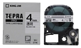 キングジム　テプラPROテープカートリッジ　透明ラベル　4mm　SＴ4K