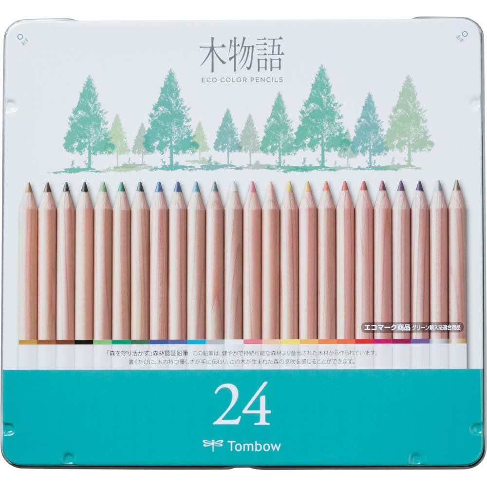 トンボ鉛筆 缶入色鉛筆 S木物語 24色 CB-RS24C 森林認証鉛筆 エコ 環境対応