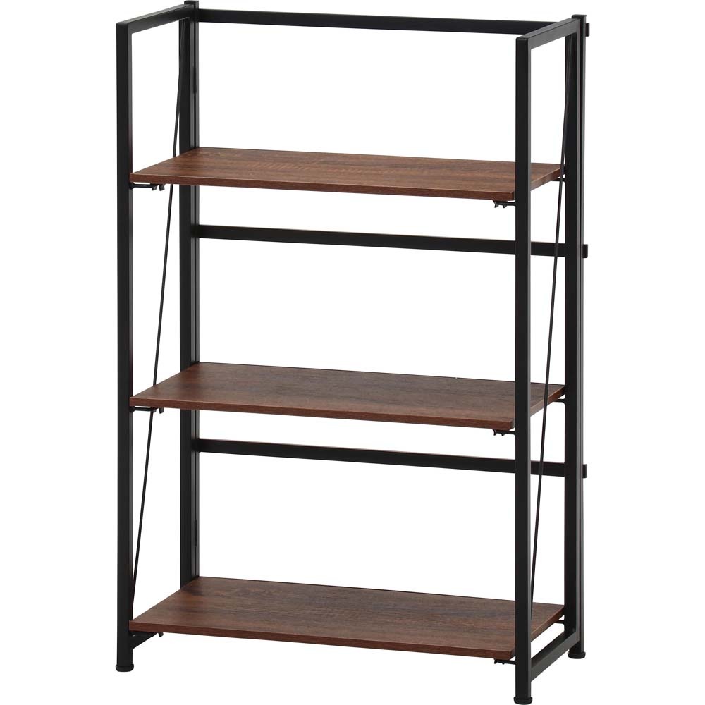 不二貿易 折りたたみシェルフ アロン3段 ブラウン 73638