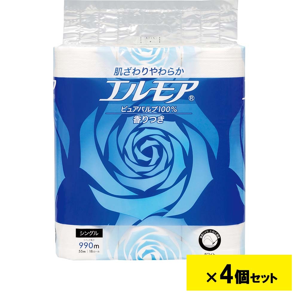エルモア トイレット 18ロール シングル 55m 花の香り 4個セット
