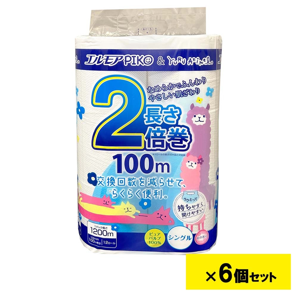 エルモア ピコ 2倍巻 トイレット 12ロール シングル 100m 花の香り 6個セット