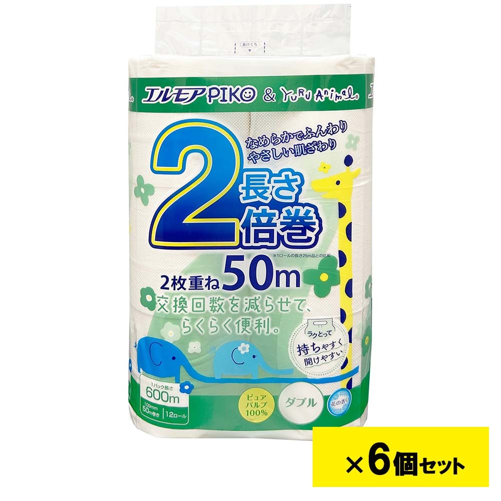 エルモア ピコ 2倍巻 トイレット 12ロール ダブル 50m 花の香り 6個セット
