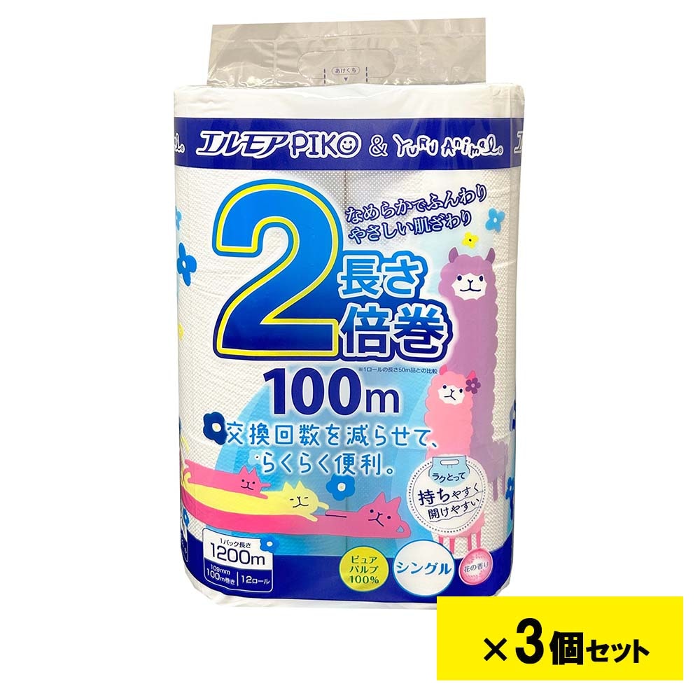 エルモア ピコ 2倍巻 トイレット 12ロール シングル 100m 花の香り 3個セット