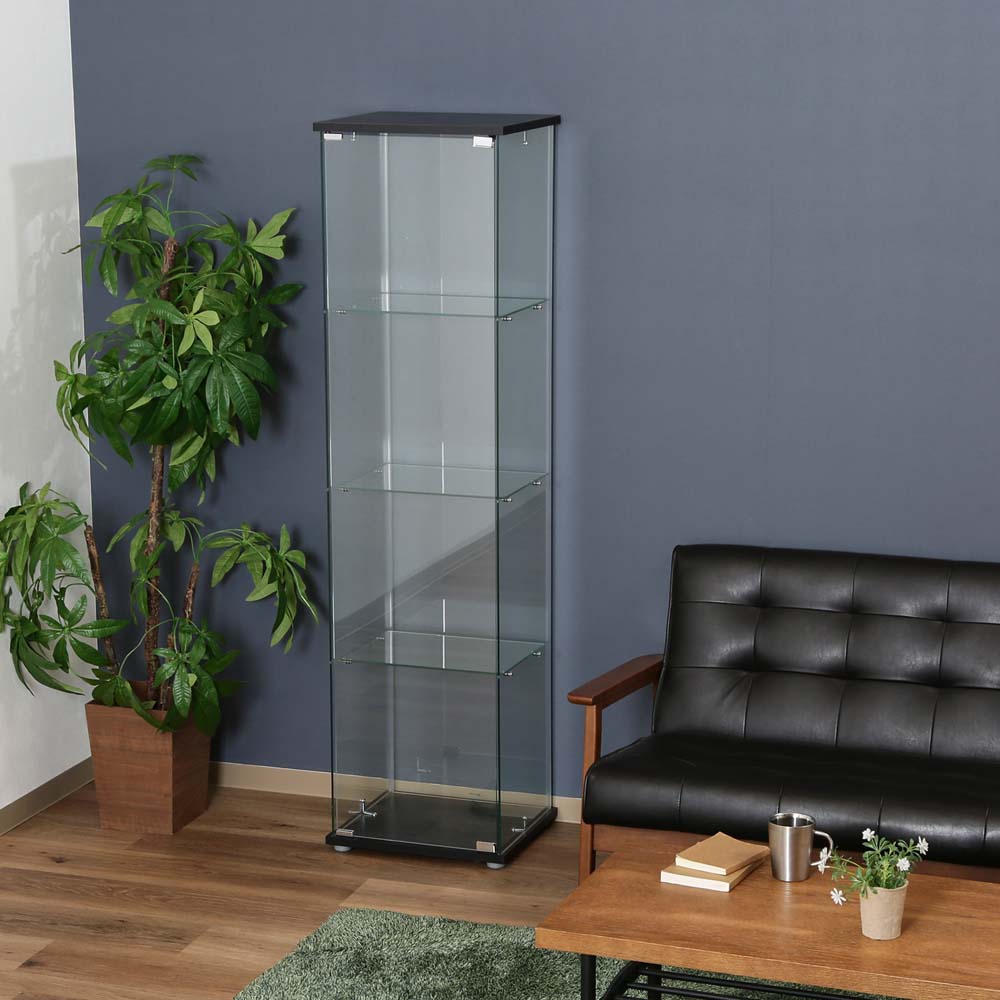 不二貿易 ガラスコレクションケースクリア 4段 TMG-G130 ブラック