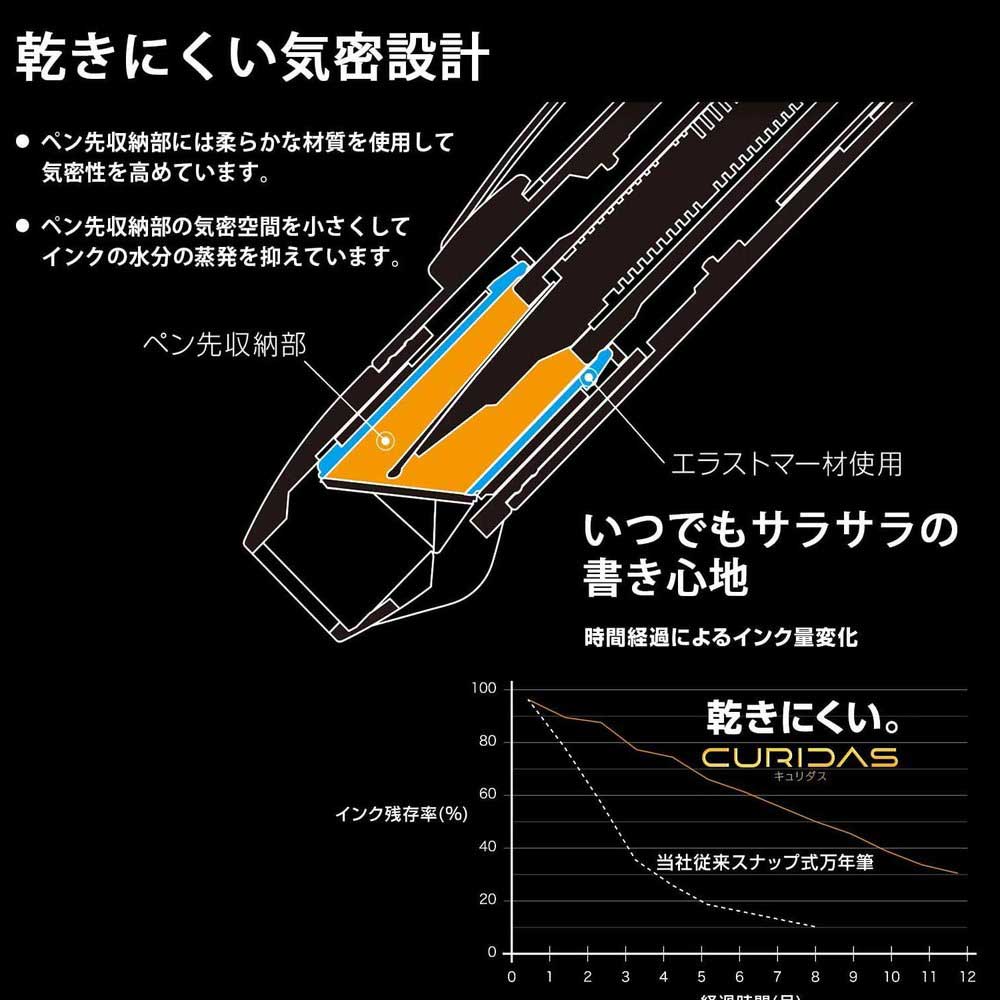 プラチナ万年筆 ノック式万年筆 キュリダス グラファイトスモーク 細字