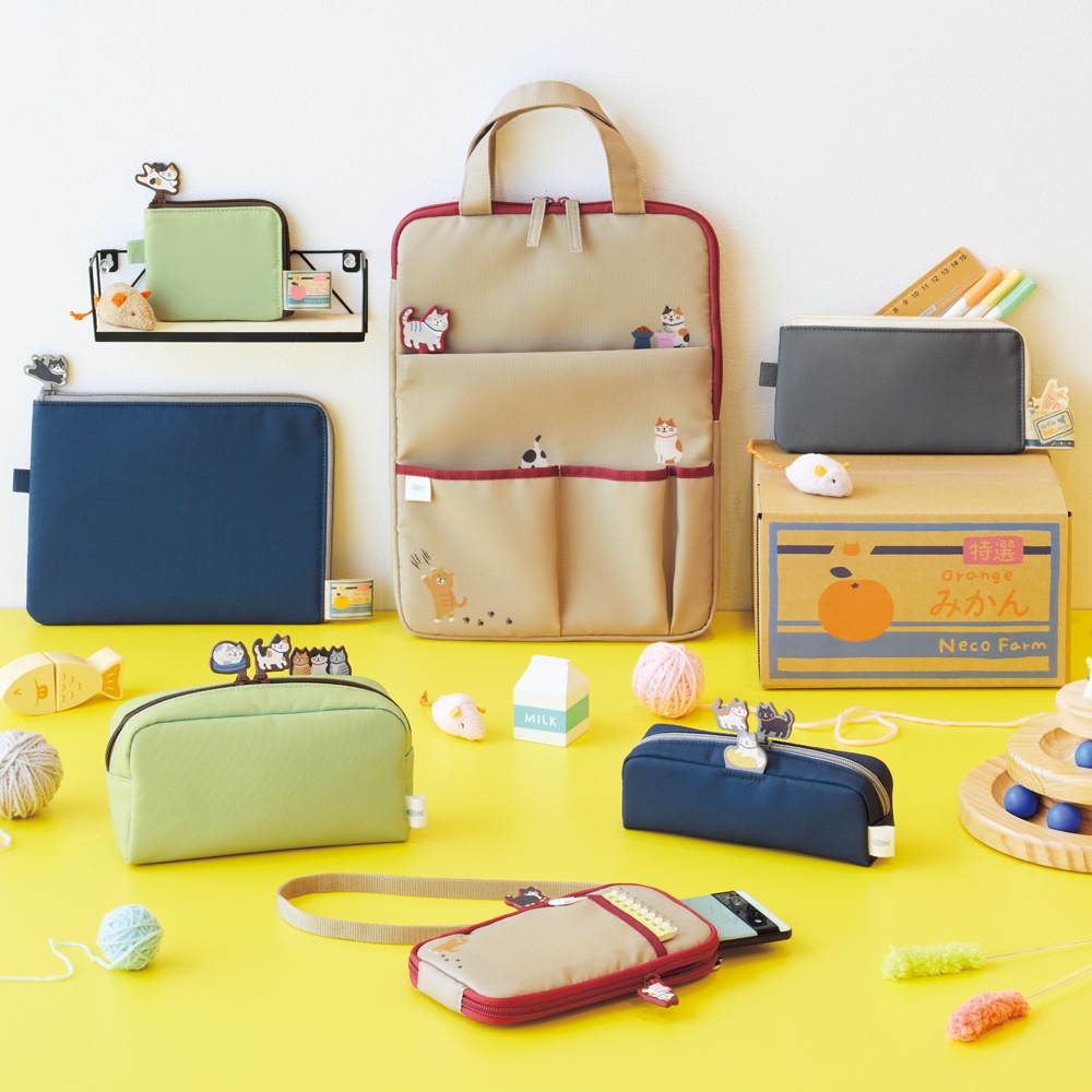 （まとめ）LIHITLAB フラットポーチ（M） A-7767-11 ネイビー〔×5セット〕