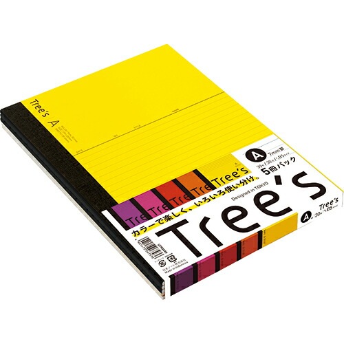 日本ノート スタンダードノート Tree's B5サイズ A罫30枚 5冊束　アソートパック UTR3A05