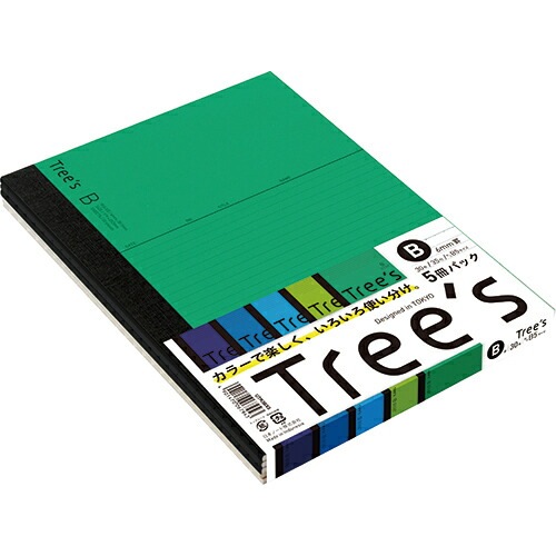 日本ノート スタンダードノート Tree's B5サイズ B罫30枚 5冊束　アソートパック UTR3B05