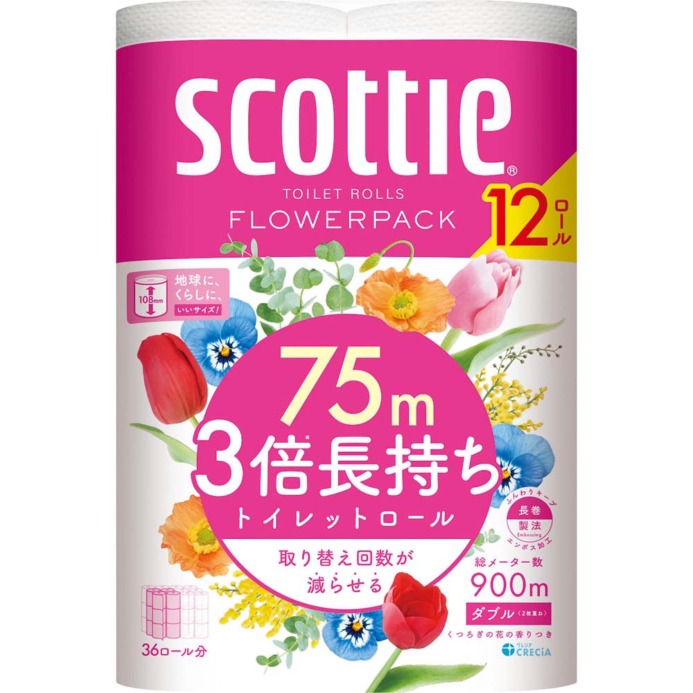 日本製紙クレシアクレシアEFトイレットロール ダブル 52.5m 1セット(64ロール：8ロール×8パック) 日本製 国産 紙クレシアクレシア EFトイレットロール 個包装 ダブル 芯