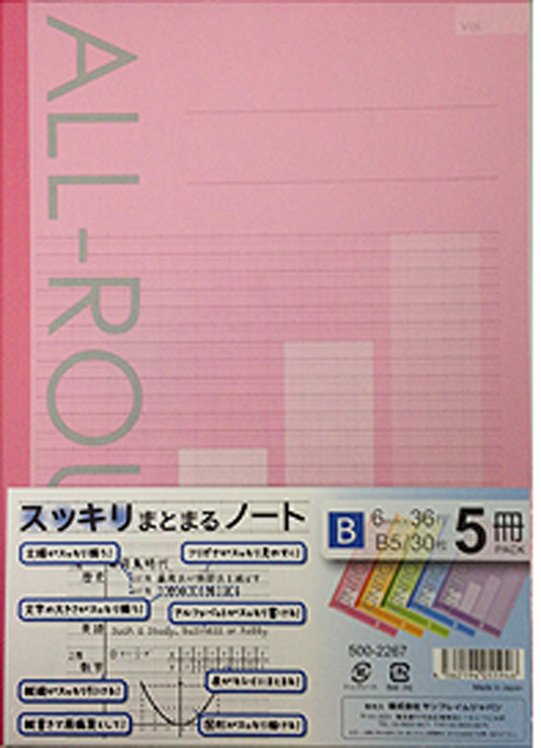 サンフレイムジャパン スッキリまとまるノート B罫 5色 500-2267