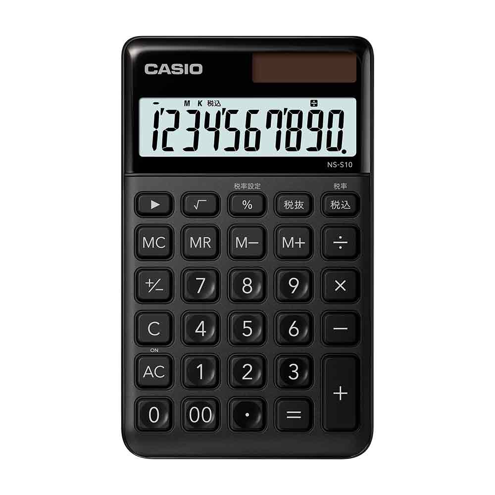 ＜CASIO＞カシオ 大判手帳サイズ電卓10桁 NS-S10-BK-N