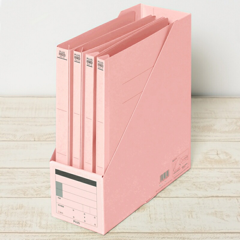 プラス(PLUS) ボックスファイル 古紙パルプ95％再生紙 A4-S ピンク FL