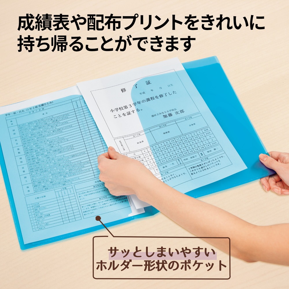 プラス(PLUS) クリアホルダー 通知表ホルダー 6ポケット 見開き収容可
