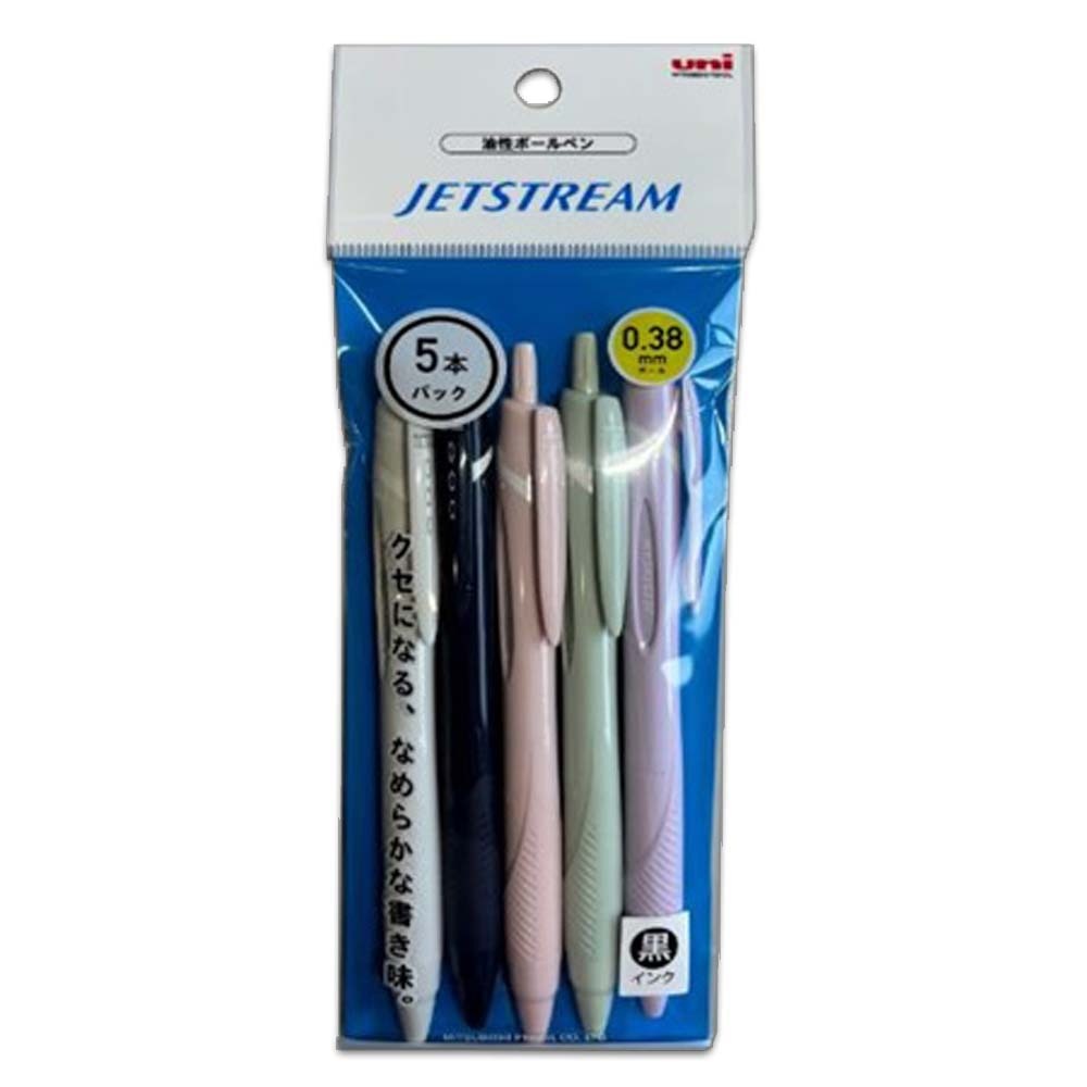 三菱鉛筆 uni ジェットストリーム 0.38mm 5本パック 黒インク カラーミックス軸 HSXN15038N5PM 極細 油性ボールペン JETSTREAM