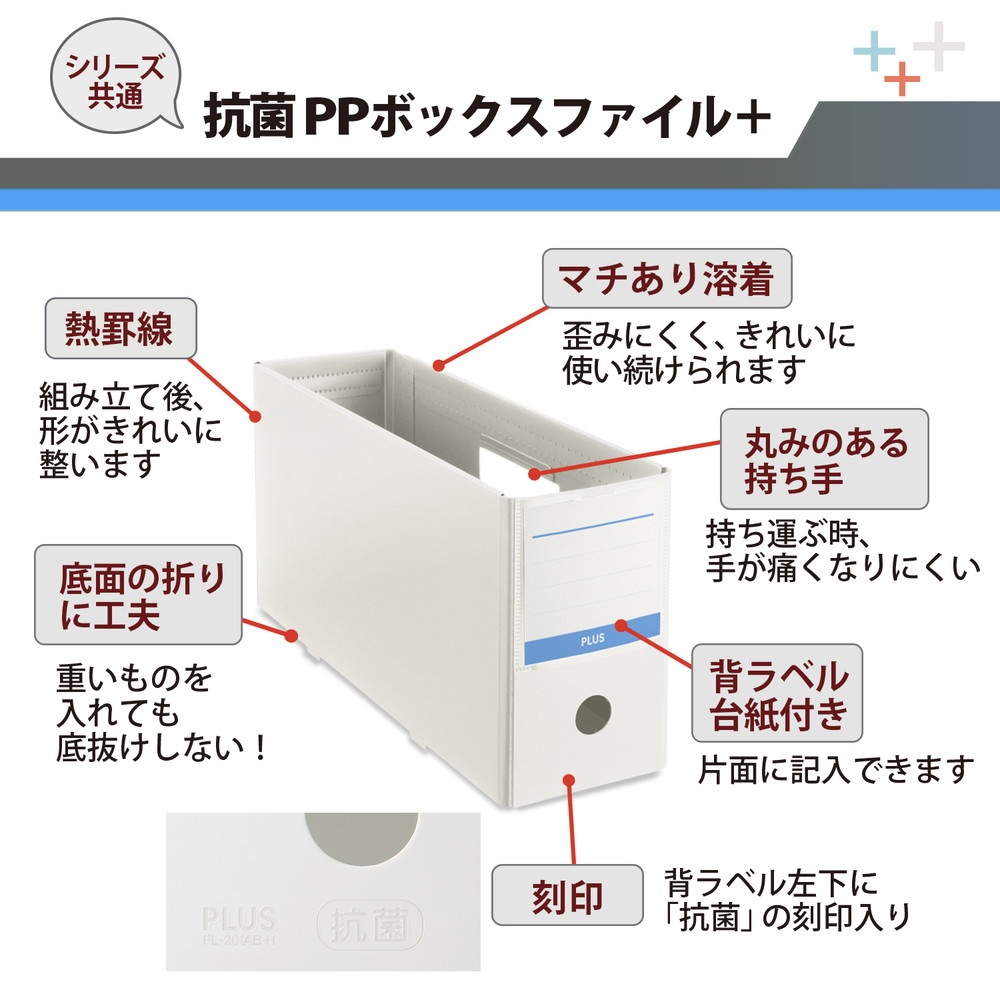 プラス PLUS 抗菌 PPボックス ファイル ハーフサイズ ホワイト 76521