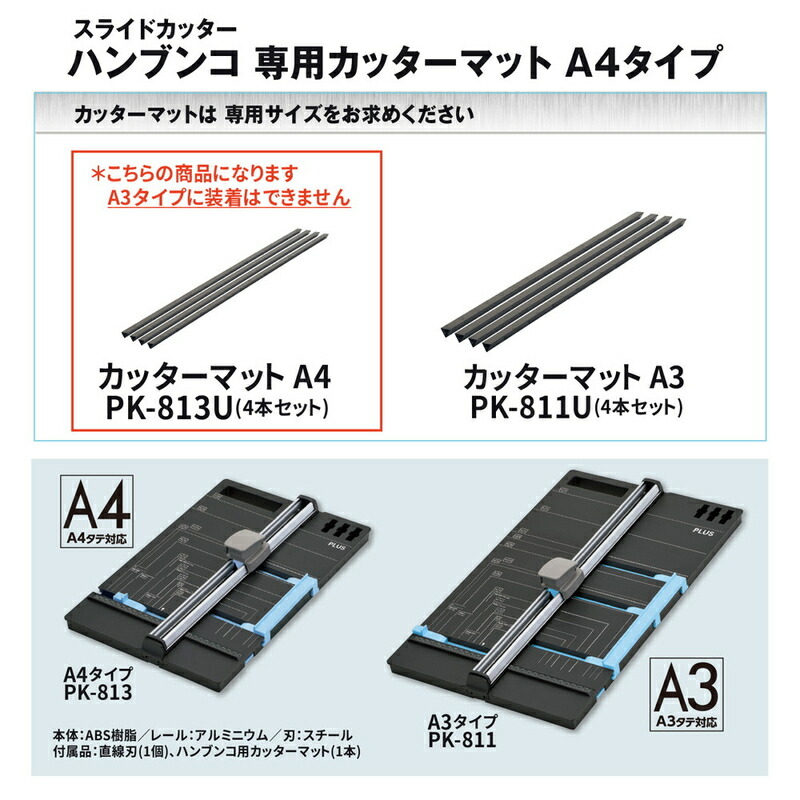 プラス(PLUS) スライドカッター ハンブンコ 専用カッターマット A4用