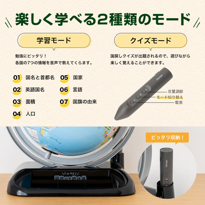 レイメイ藤井　しゃべる国旗付き地球儀　OYV403　球径25cm+ハンディ顕微鏡RXT150A　ブルー　おまけ付