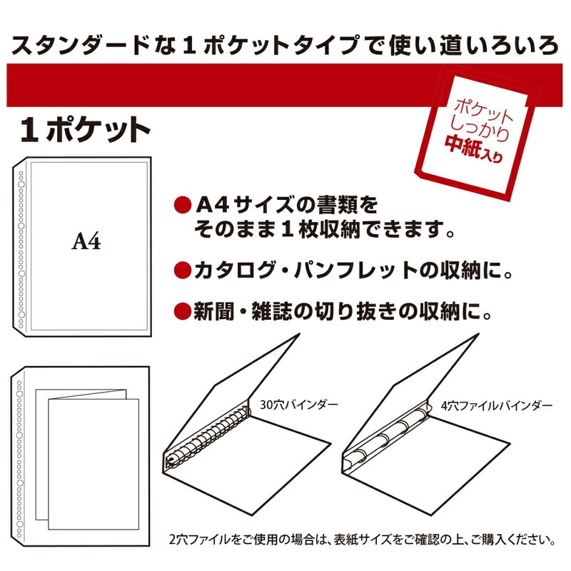 プラス(PLUS)リフィール 差替用 1ポケット 中紙入 A4-S 10枚入 4穴30穴