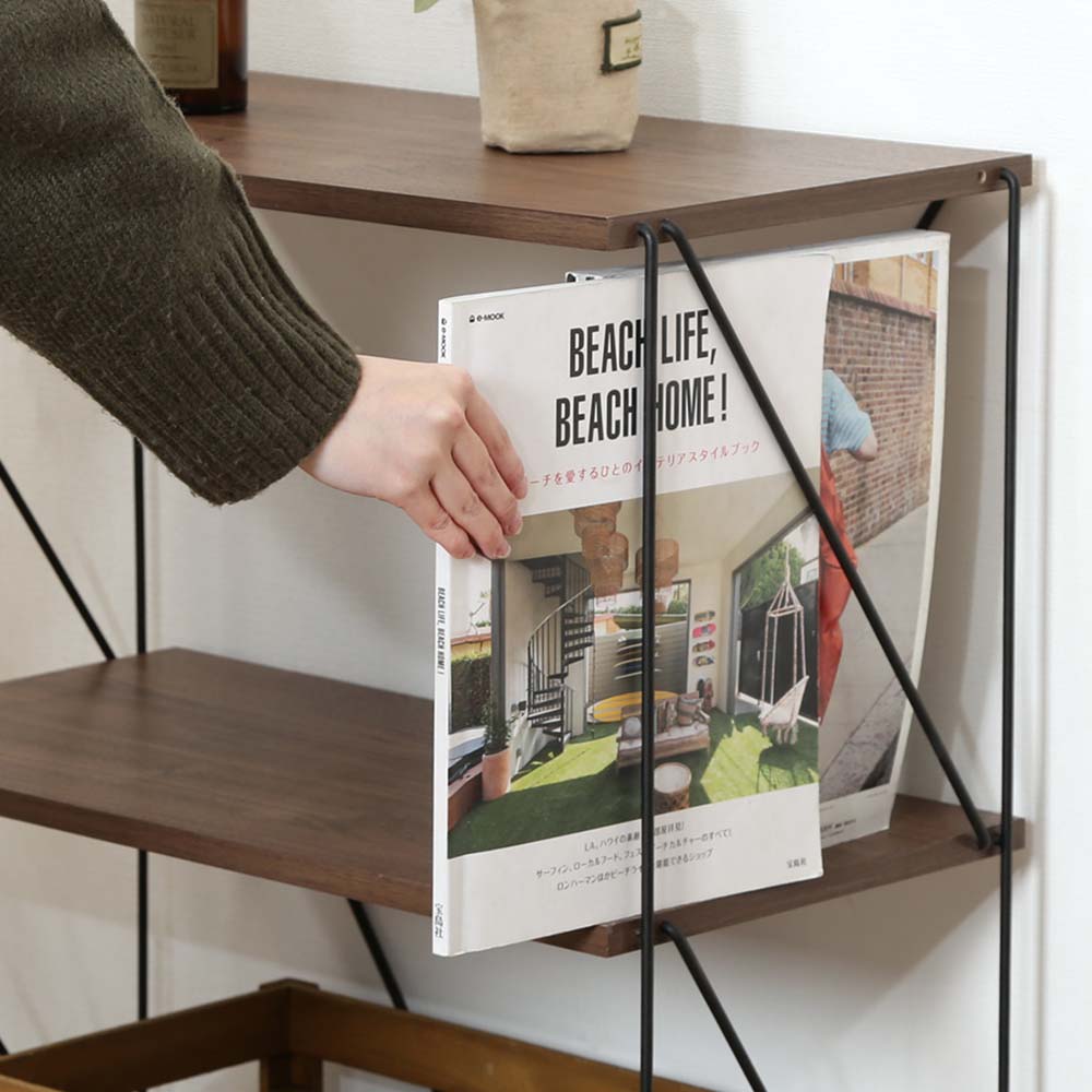 不二貿易 EZBO ワイヤーラック 3段 60幅 ミドルブラウン 77541 | 全