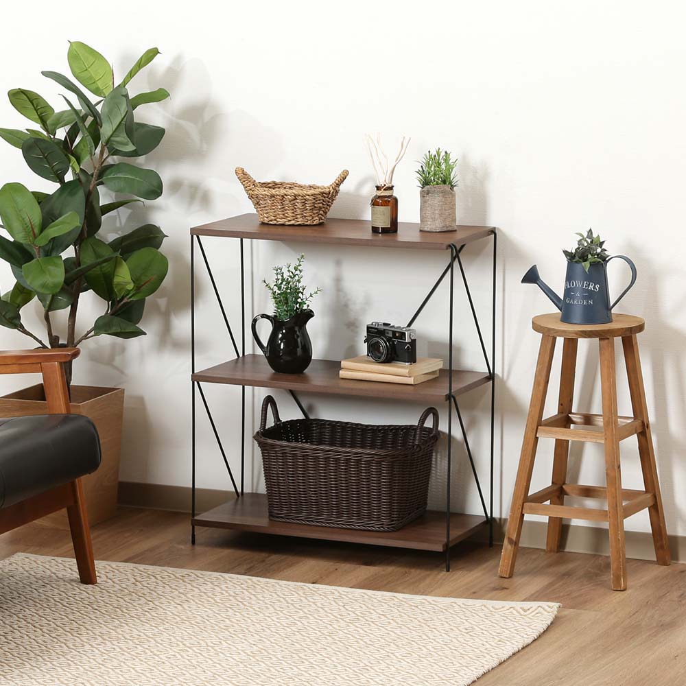 不二貿易 EZBO ワイヤーラック 3段 60幅 ミドルブラウン 77541 | 全