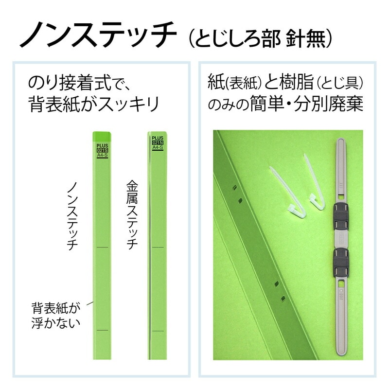 プラス(PLUS) 背補強フラットファイル A4縦 2穴 10冊 リーフグリーン