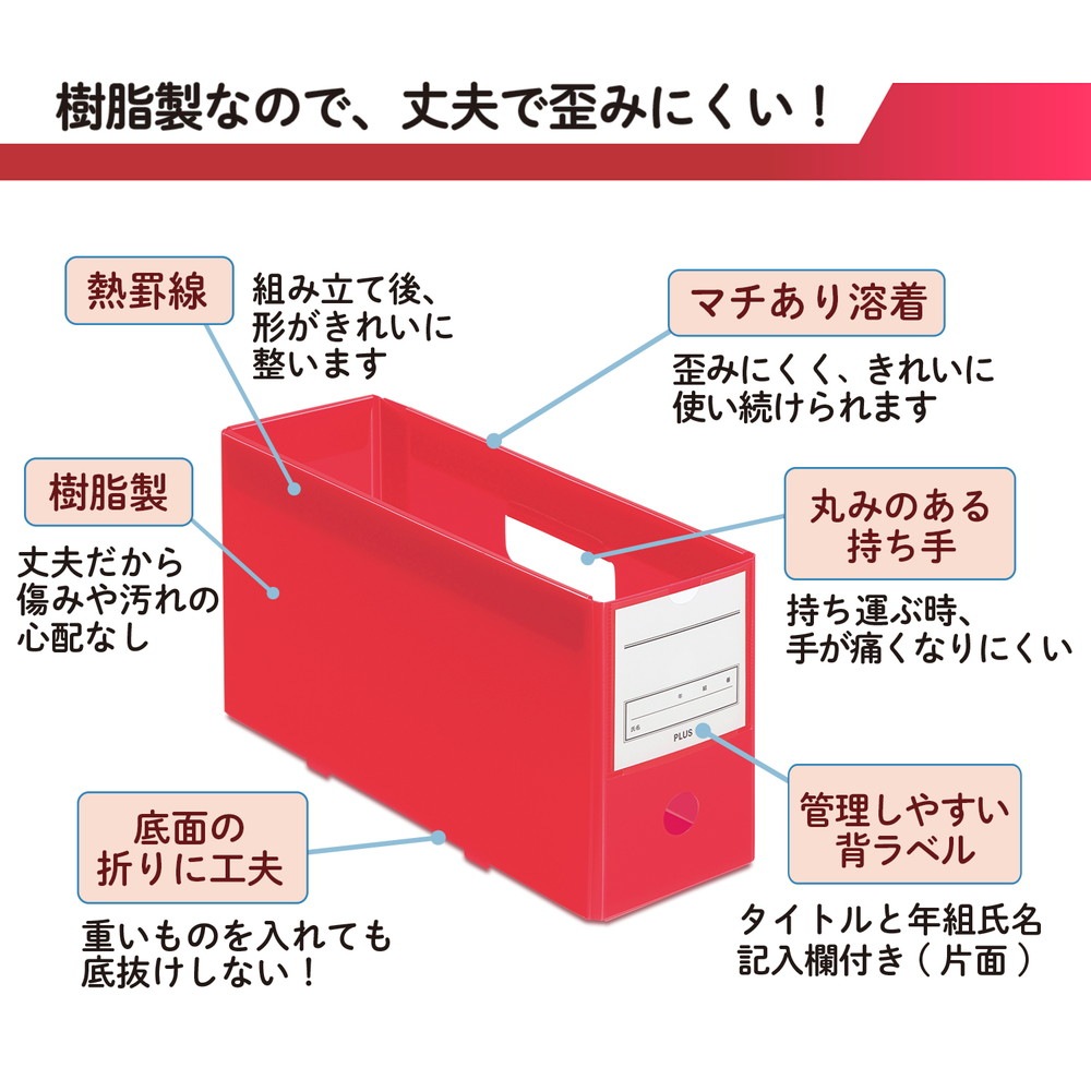 プラス PLUS 年組氏名スクール PPボックスファイル ハーフサイズ A4-E レッド FL-197SF