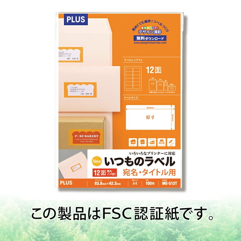 プラス(PLUS) ラベル いつものラベル 宛名・タイトル用ラベル A4 100枚入 12面 角丸 ME-513T　48-639