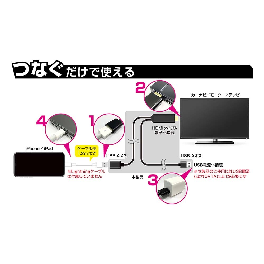 カシムラ kashimura HDMI変換ケーブル iPhone専用 3m KD-224 | 生活
