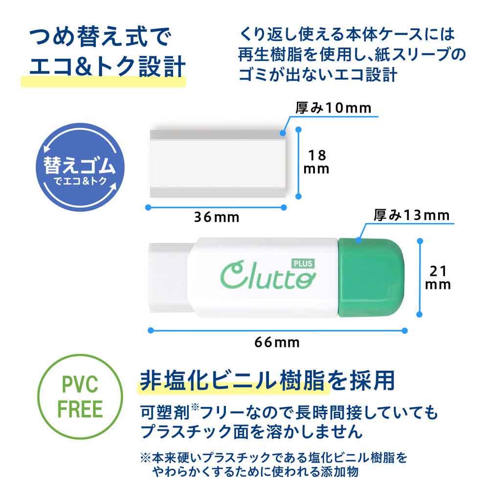 プラス PLUS ケース消しゴム くるっと Clutto グリーン ER-0111 36-878