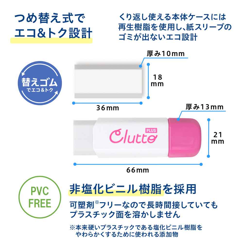 プラス PLUS ケース消しゴム くるっと 替えゴム 2個入 ER-0111R-2 36-885