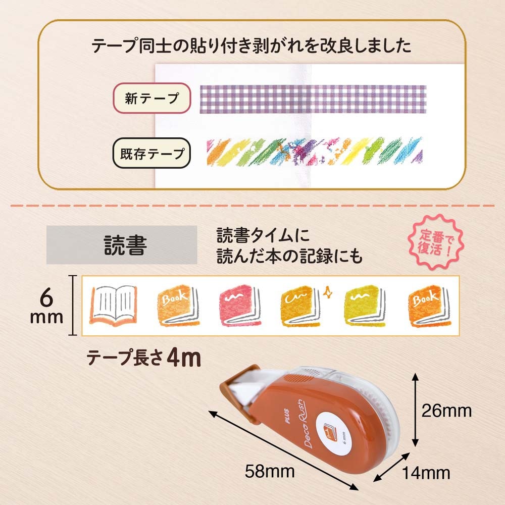 プラス PLUS デコレーションテープ デコラッシュ 6mm 読書 DC-060-15