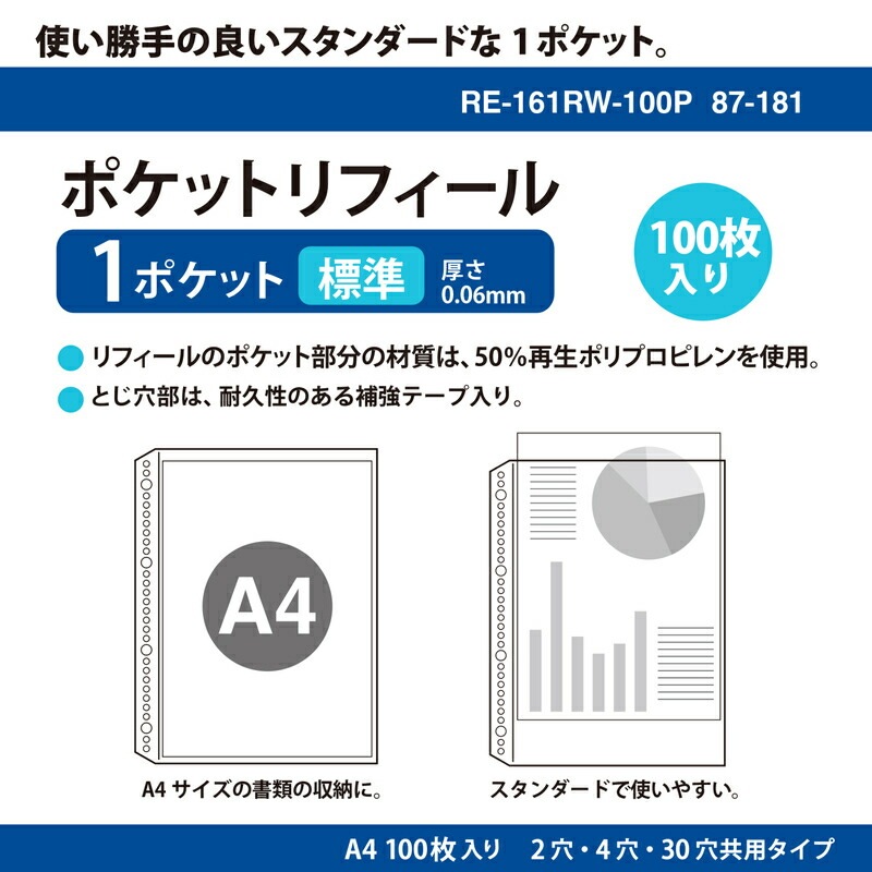 プラス(PLUS) リフィル ファイル差替ポケット 1ポケット A4 2穴4