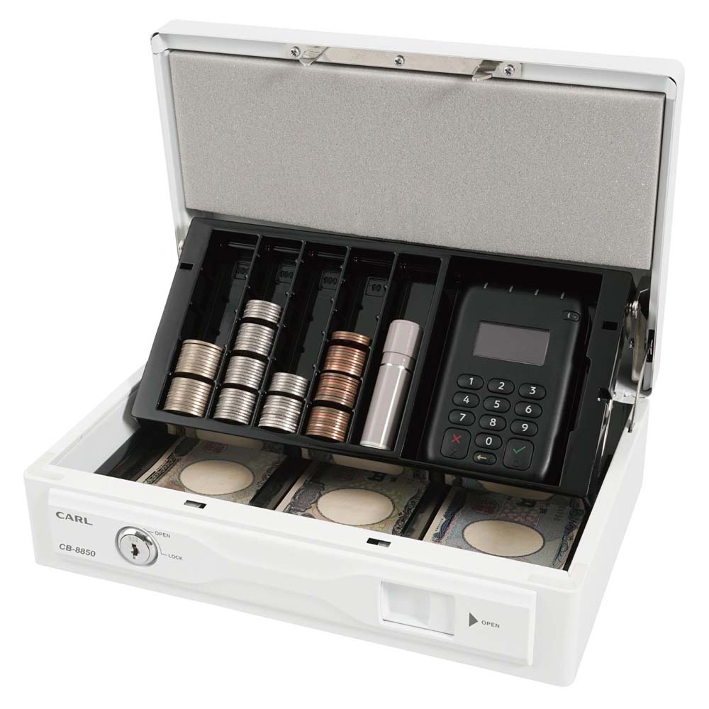 ホワイト金属製レジキャッシュボックス カール事務機 carl そとレジ キャッシュボックス ホワイト CB-8850-W