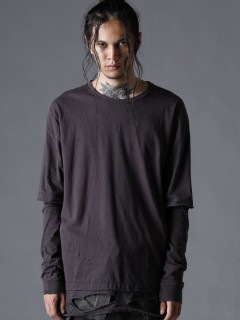 D.HYGEN・ディーハイゲン/30/-ソフトコットンジャージーダメージ加工レイヤードTシャツ/CHARCOAL