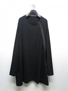 Ground Y・グラウンドワイ・30/Cotton Jersey Zipper long sleeve jumbo T/ブラック.