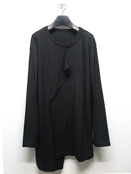 Ground Y�����饦��ɥ磻/WASHABLE PLAIN STITCH DROOPING FRONT LONG T/BLACK.