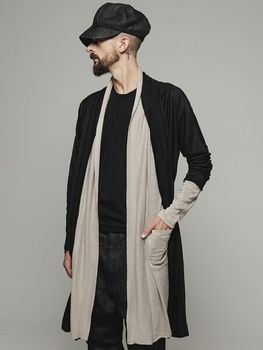 �㴰���nude:masahiko maruyama ���̡���:�ޥ��ҥ��ޥ���/40 Linen Jersey LAYERED CARDIGAN - 2 COLORS SET/Black-Ecru