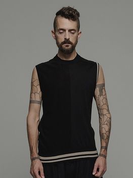 �㴰���nude:masahiko maruyama ���̡���:�ޥ��ҥ��ޥ���/16GG SLEEVELESS KNIT PULLOVER/Black-Beige