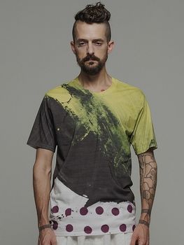 �㴰���nude:masahiko maruyama ���̡���:�ޥ��ҥ��ޥ���/30 Cotton Jersey INKJET PRINT T SHIRT/Yellow-Black Paint