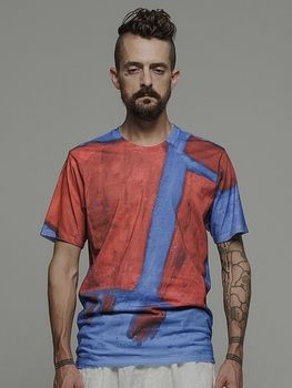 �㴰���nude:masahiko maruyama ���̡���:�ޥ��ҥ��ޥ���/30 Cotton Jersey INKJET PRINT T SHIRT/Blue-Red Paint