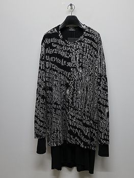 �㴰���nude:masahiko maruyama ���̡���:�ޥ��ҥ��ޥ���/Wool Back Cut Jaquard Jersey OVERSIZED LAYERED LONG SLEEVE T SHIRT/Black