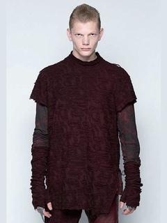 JULIUSꥦ/COTTON DAMAGE JACQUARD CUT & SEWN3/BLOOD